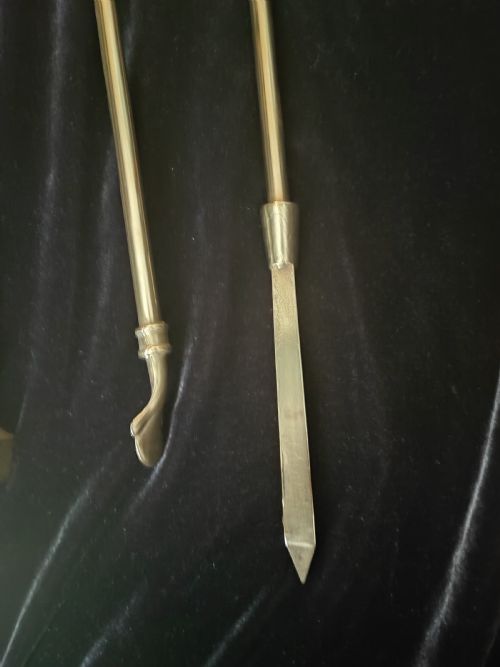 ANTIQUE SET OF 3 BRASS FIRE IRONS - ADDITIONAL PHOTO 6