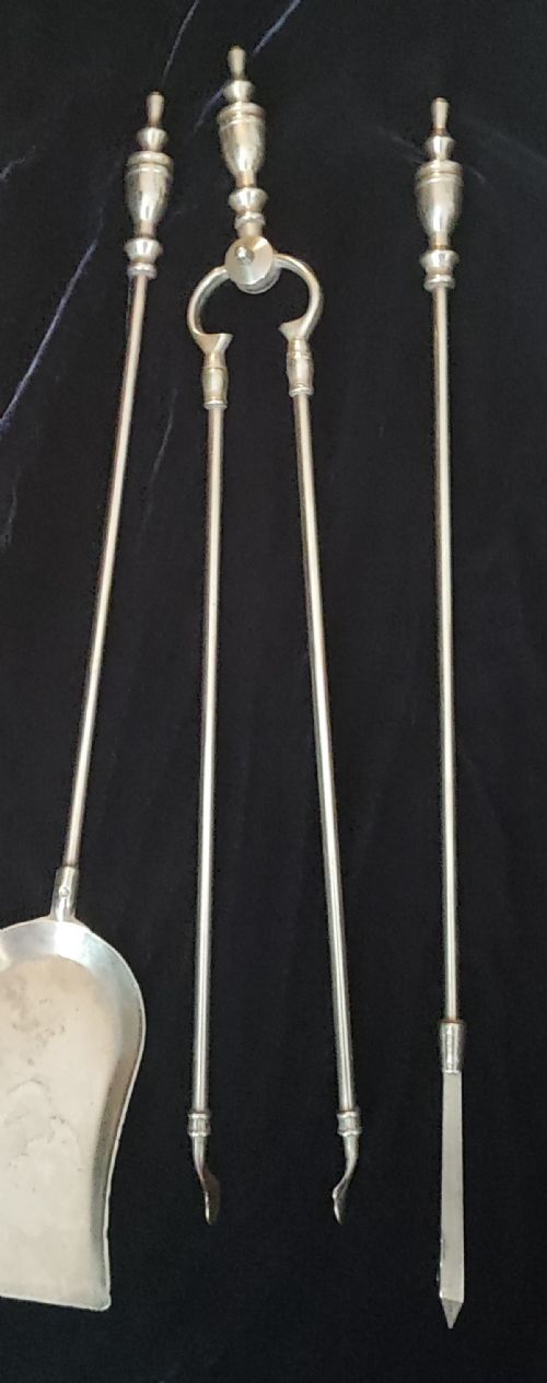 ANTIQUE SET OF 3 BRASS FIRE IRONS - ADDITIONAL PHOTO 7