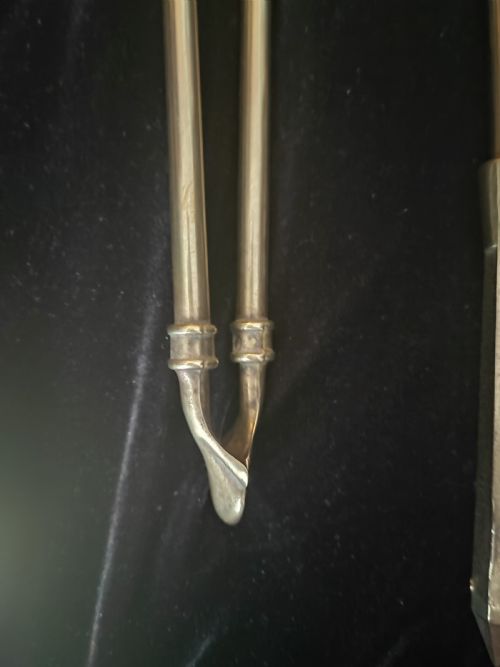 ANTIQUE SET OF 3 BRASS FIRE IRONS - ADDITIONAL PHOTO 8