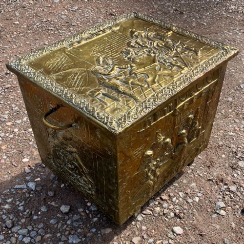 victorian embossed brass coal box - CATEGORY: ANTIQUE FIREPLACES - DATED VICTORIAN