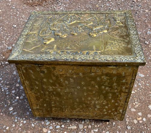 VICTORIAN EMBOSSED BRASS COAL BOX - ADDITIONAL PHOTO 1