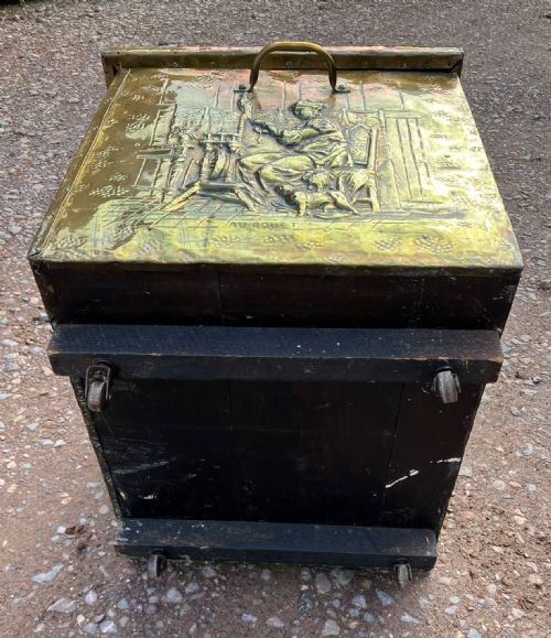 VICTORIAN EMBOSSED BRASS COAL BOX - ADDITIONAL PHOTO 2