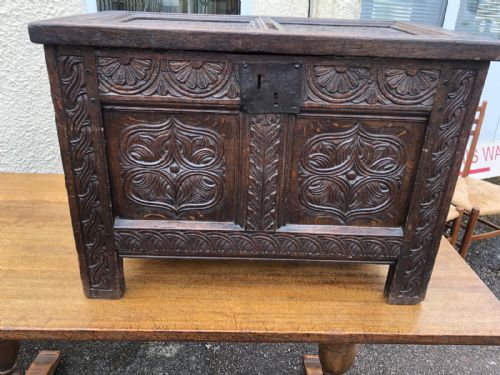 17C CARVED OAK COFFER - ADDITIONAL PHOTO 2