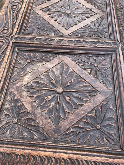 17C CARVED OAK COFFER - ADDITIONAL PHOTO 3
