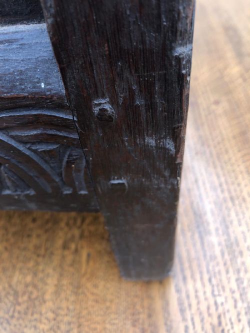 17C CARVED OAK COFFER - ADDITIONAL PHOTO 4