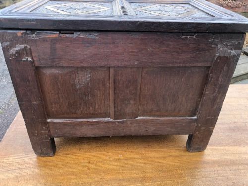 17C CARVED OAK COFFER - ADDITIONAL PHOTO 7