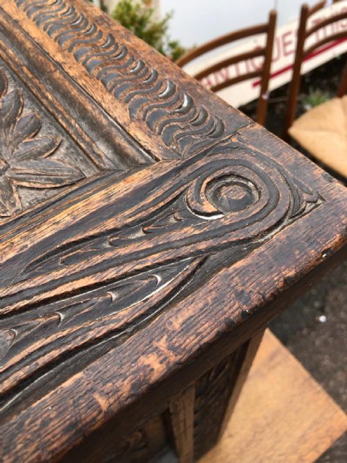 17C CARVED OAK COFFER - ADDITIONAL PHOTO 14
