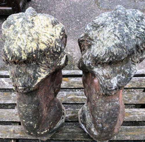 ANTIQUE PAIR OF RECONSTITUTED STONE GATE POST LIONS - ADDITIONAL PHOTO 3