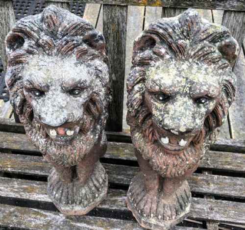 ANTIQUE PAIR OF RECONSTITUTED STONE GATE POST LIONS - ADDITIONAL PHOTO 6