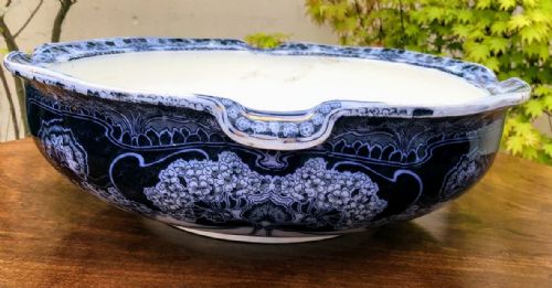ANTIQUE LARGE BLUE AND WHITE BOWL