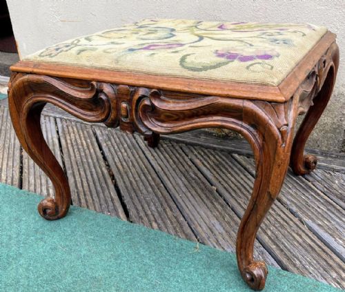 ANTIQUE EARLY VICTORIAN ROSEWOOD STOOL - ADDITIONAL PHOTO 2