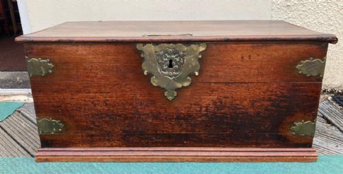 early georgian teak colonial brass bound trunk - CATEGORY: ANTIQUE CHESTS - DATED 18TH CENTURY