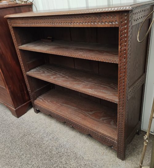 VICTORIAN CARVED OAK OPEN BOOKCASE - ADDITIONAL PHOTO 2