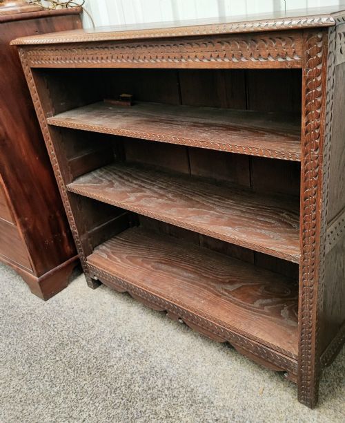 VICTORIAN CARVED OAK OPEN BOOKCASE - ADDITIONAL PHOTO 3