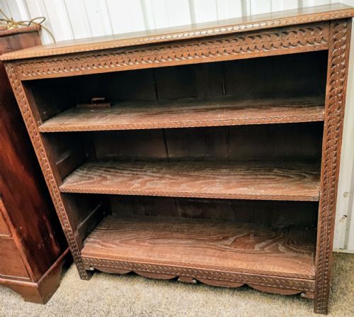 VICTORIAN CARVED OAK OPEN BOOKCASE - ADDITIONAL PHOTO 4