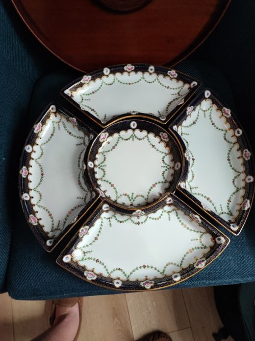 STUNNING COPELAND SPODE HORS DOEUVRES PORCELAIN SERVING DISHES IN ORIGINAL MAHOGANY TRAY - ADDITIONAL PHOTO 12