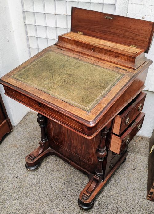 VICTORIAN INLAID BURR WALNUT DAVENPORT - ADDITIONAL PHOTO 1