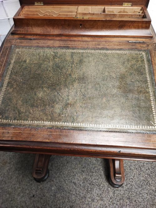 VICTORIAN INLAID BURR WALNUT DAVENPORT - ADDITIONAL PHOTO 3