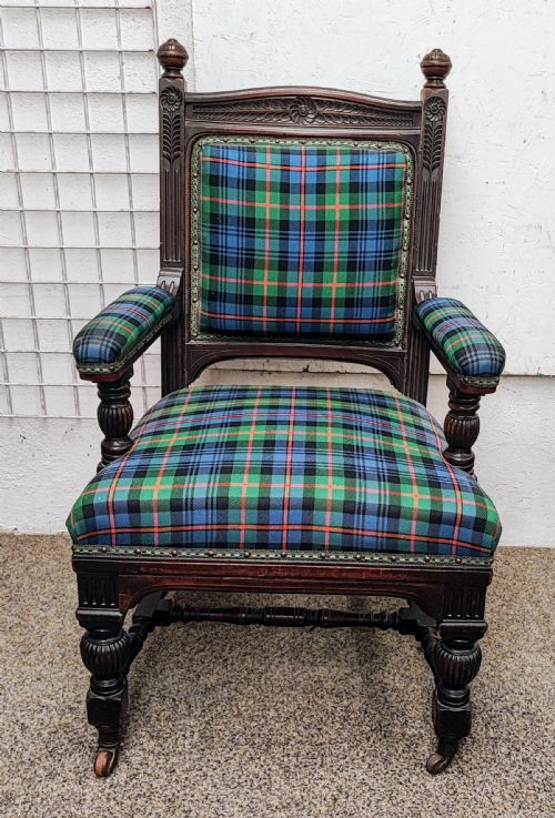 ANTIQUE BARONIAL MAHOGANY DESK OR LIBRARY ARMCHAIR - ADDITIONAL PHOTO 9