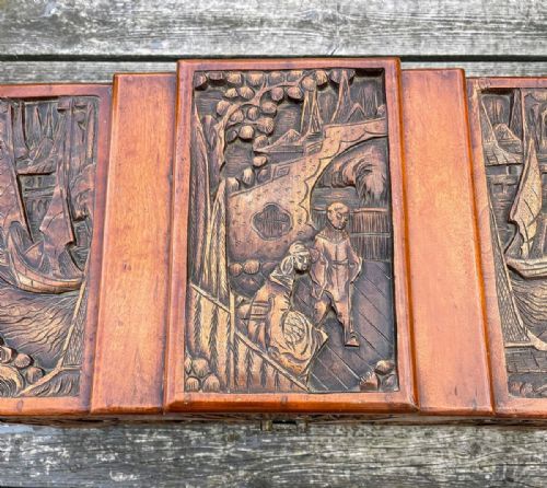 ANTIQUE SMALL CARVED CAMPHOR WOOD TRUNK - ADDITIONAL PHOTO 3