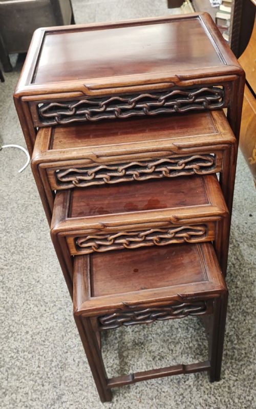 ANTIQUE CHINESE NEST OF 4 OCCASIONAL HARDWOOD TABLES - ADDITIONAL PHOTO 4