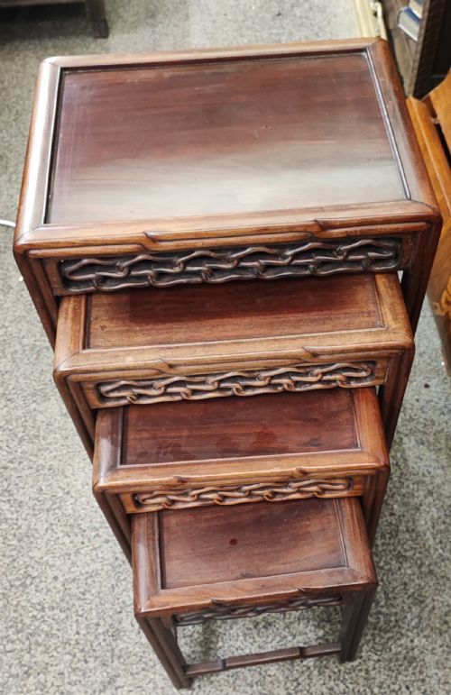 ANTIQUE CHINESE NEST OF 4 OCCASIONAL HARDWOOD TABLES - ADDITIONAL PHOTO 6