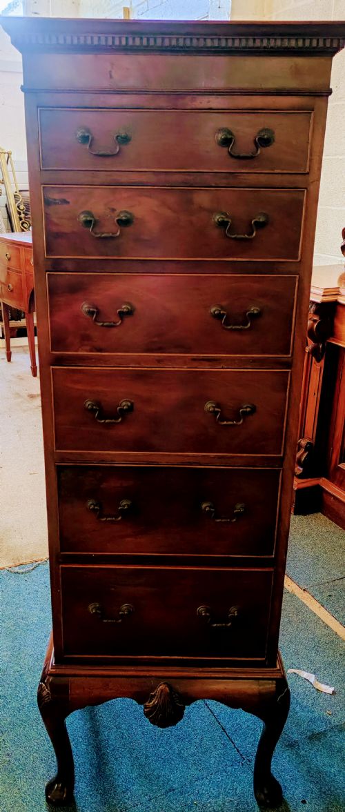 ANTIQUE MAHOGANY TALL CHEST OF DRAWERS - ADDITIONAL PHOTO 9