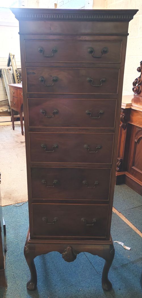 ANTIQUE MAHOGANY TALL CHEST OF DRAWERS - ADDITIONAL PHOTO 11