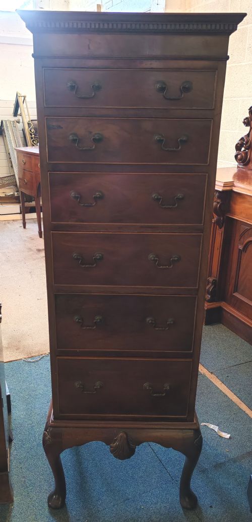 ANTIQUE MAHOGANY TALL CHEST OF DRAWERS - ADDITIONAL PHOTO 12
