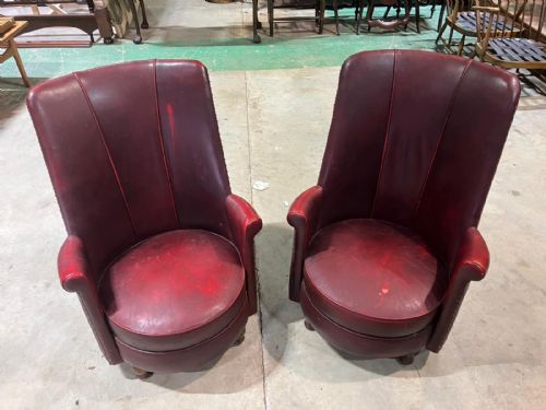 a pair of art deco red leather chairs - CATEGORY: ANTIQUE CHAIRS - DATED 1920