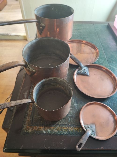 set of 3 georgian copper pot with lids - CATEGORY: ANTIQUE METAL - DATED GEORGIAN