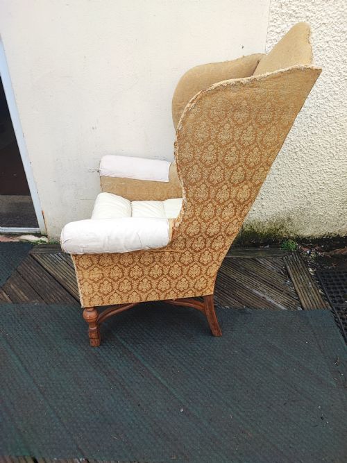 SUBSTANTIAL ANTIQUE WALNUT WING CHAIRFOR REUPHOLSTERY - ADDITIONAL PHOTO 2