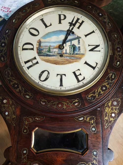 A QUALITY MOTHER OF PEARL AND BRASS INLAID FUSEE DROP DIAL WALL CLOCK - ADDITIONAL PHOTO 3