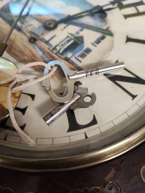 A QUALITY MOTHER OF PEARL AND BRASS INLAID FUSEE DROP DIAL WALL CLOCK - ADDITIONAL PHOTO 4