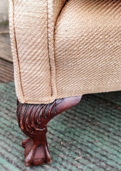 A 19C CARVED MAHOGANY WING CHAIR - ADDITIONAL PHOTO 7