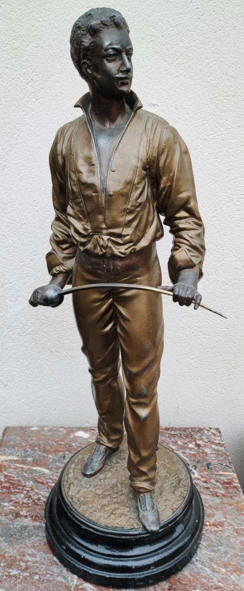 antique spelter fencer with foil after the original by charles masse - CATEGORY: ANTIQUE SCULPTURES - DATED VICTORIAN