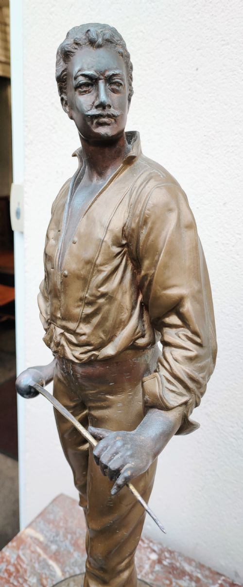 ANTIQUE SPELTER FENCER WITH FOIL AFTER THE ORIGINAL BY CHARLES MASSE - ADDITIONAL PHOTO 5