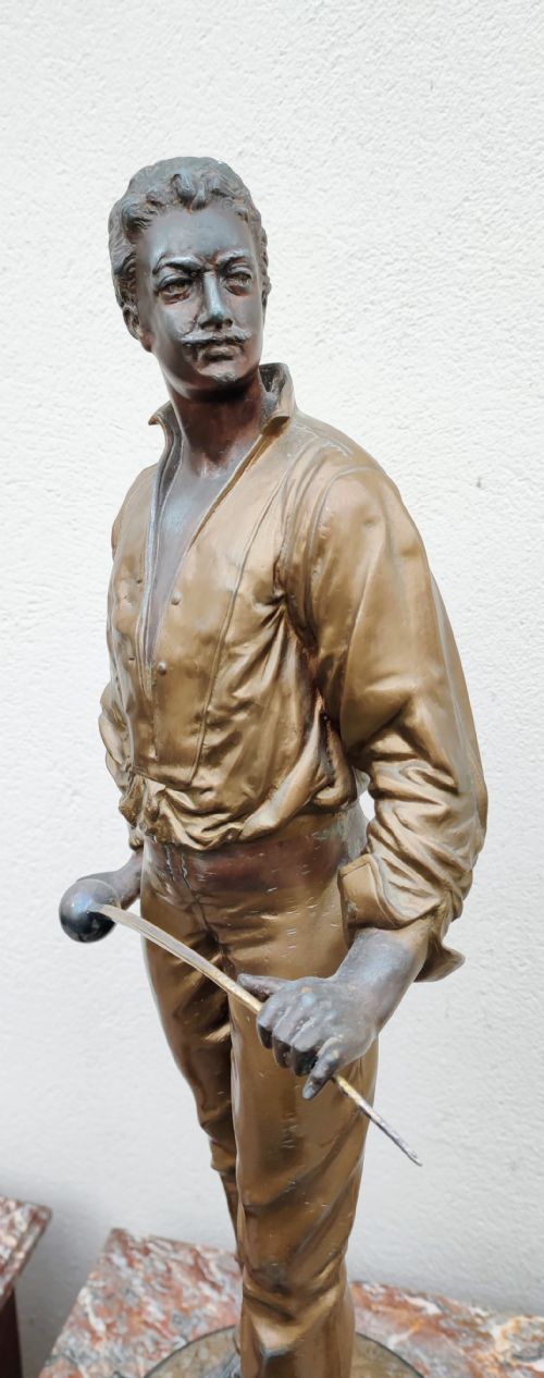ANTIQUE SPELTER FENCER WITH FOIL AFTER THE ORIGINAL BY CHARLES MASSE - ADDITIONAL PHOTO 6