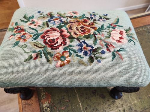 ANTIQUE SMALL MAHOGANY EMBROIDERY FOOT STOOL - ADDITIONAL PHOTO 5