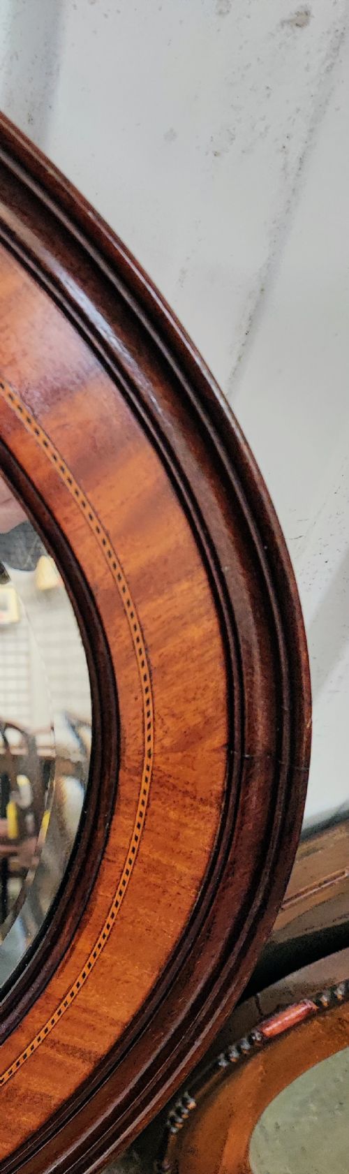 ANTIQUE INLAID MAHOGANY OVAL MIRROR - ADDITIONAL PHOTO 1