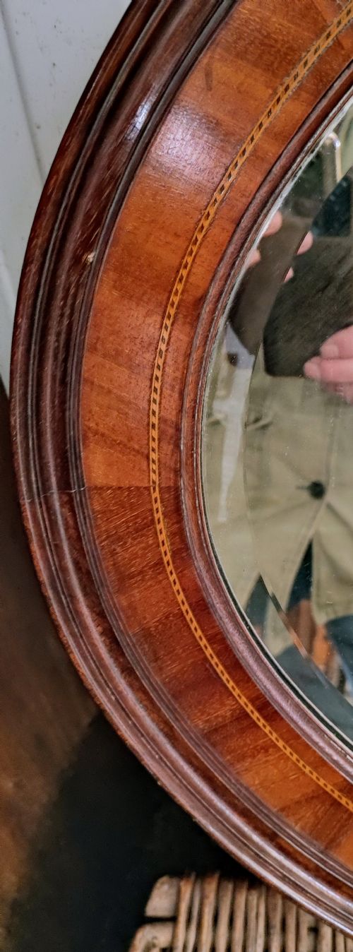ANTIQUE INLAID MAHOGANY OVAL MIRROR - ADDITIONAL PHOTO 3