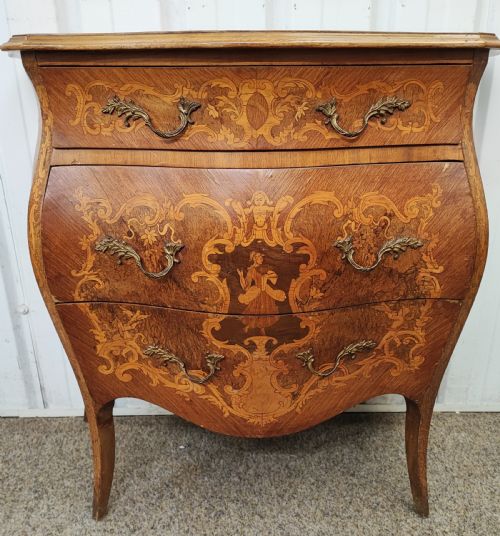 PRETTY ANTIQUE FRENCH MARQUETRY BOMBE CHEST - ADDITIONAL PHOTO 3