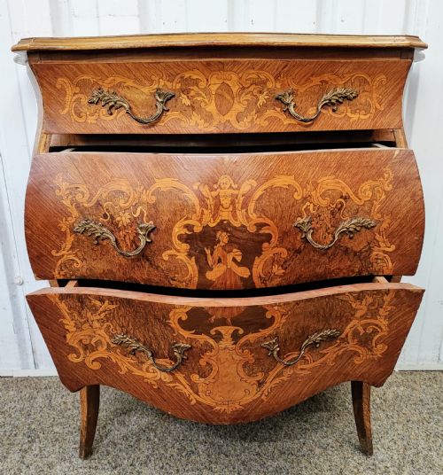 PRETTY ANTIQUE FRENCH MARQUETRY BOMBE CHEST - ADDITIONAL PHOTO 4