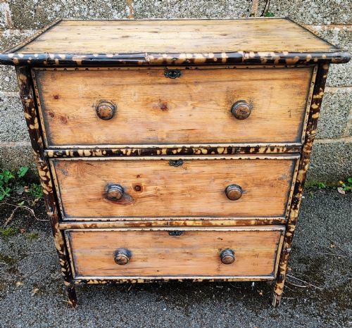 an unusual tiger bamboo and pinesmall chest of drawers - CATEGORY: ANTIQUE CHEST OF DRAWERS - DATED 19TH CENTURY