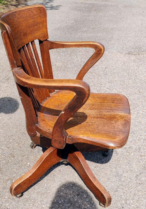GOOD FULLY ADJUSTABLE OFFICE OR DESK SWIVEL CHAIR IN OAK - ADDITIONAL PHOTO 14