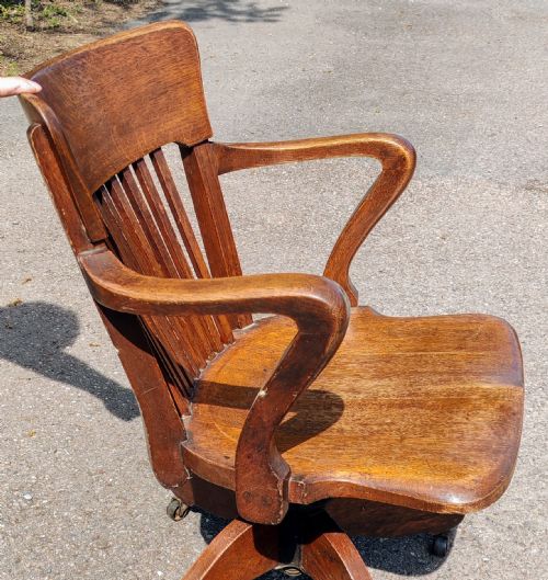 GOOD FULLY ADJUSTABLE OFFICE OR DESK SWIVEL CHAIR IN OAK - ADDITIONAL PHOTO 15