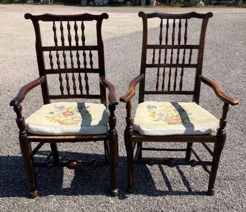 2 spindle back country armchairs - CATEGORY: ANTIQUE CHAIRS - DATED 19TH CENTURY