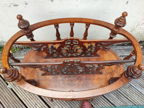 A SUPERB OVAL VICTORIAN WALNUT CANTERBURY - ADDITIONAL PHOTO 4