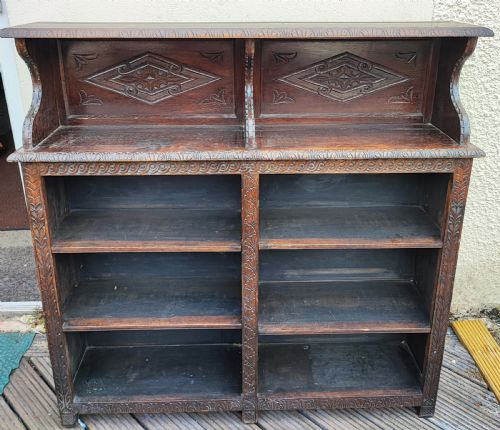 antique carved oak open bookcase - CATEGORY: ANTIQUE BOOKCASES - DATED 19TH CENTURY