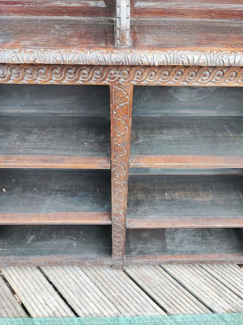 ANTIQUE CARVED OAK OPEN BOOKCASE - ADDITIONAL PHOTO 3